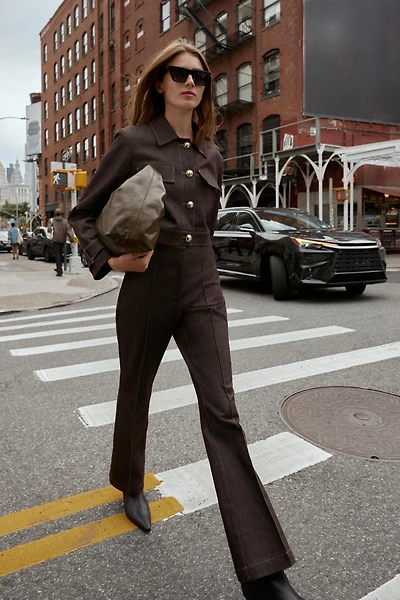 PANTALON FLARE NERVURE SURPIQÛRES CONTRASTE