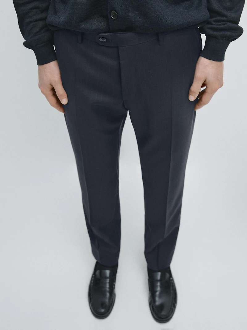 Pantalon de costume à rayures en laine froide