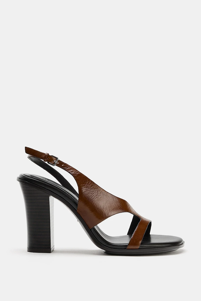 SANDALES À TALONS EN CUIR
