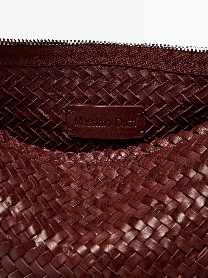 Nappa leather woven bucket bag