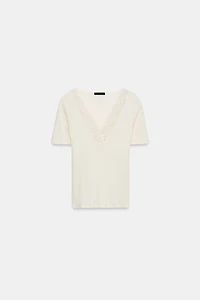 T-SHIRT CÔTELÉ DENTELLE