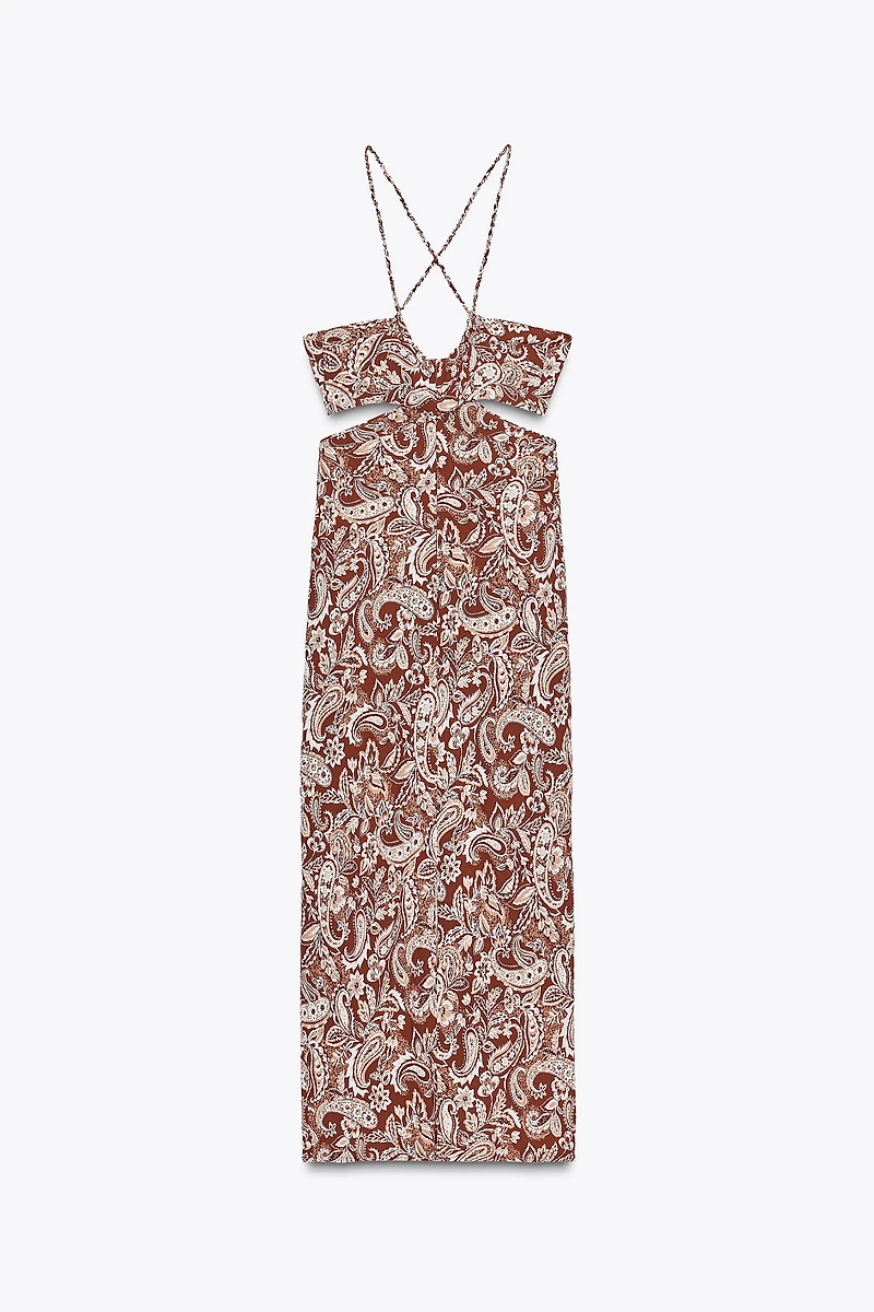 CUT OUT PRINT MIDI DRESS