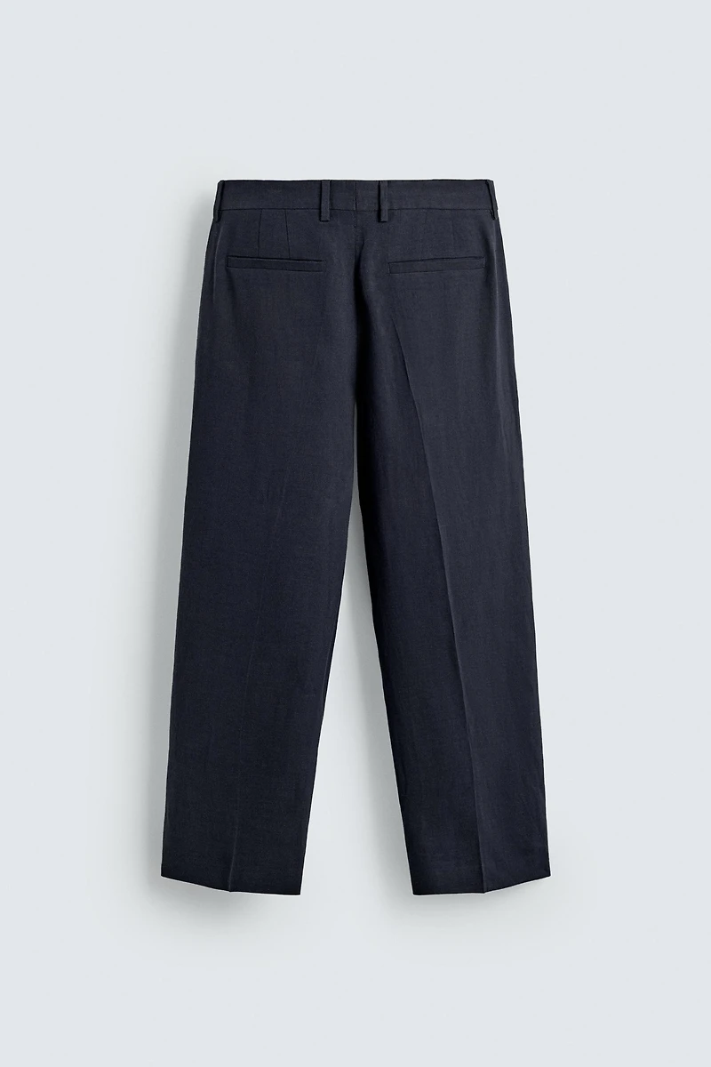 LINEN COTTON BLEND PLEATED SUIT PANTS