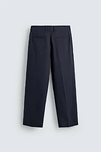 LINEN COTTON BLEND PLEATED SUIT PANTS