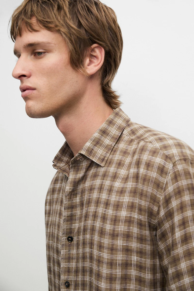100% linen regular fit check shirt