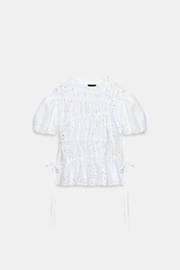 EMBROIDERED EYELET RUCHED TOP