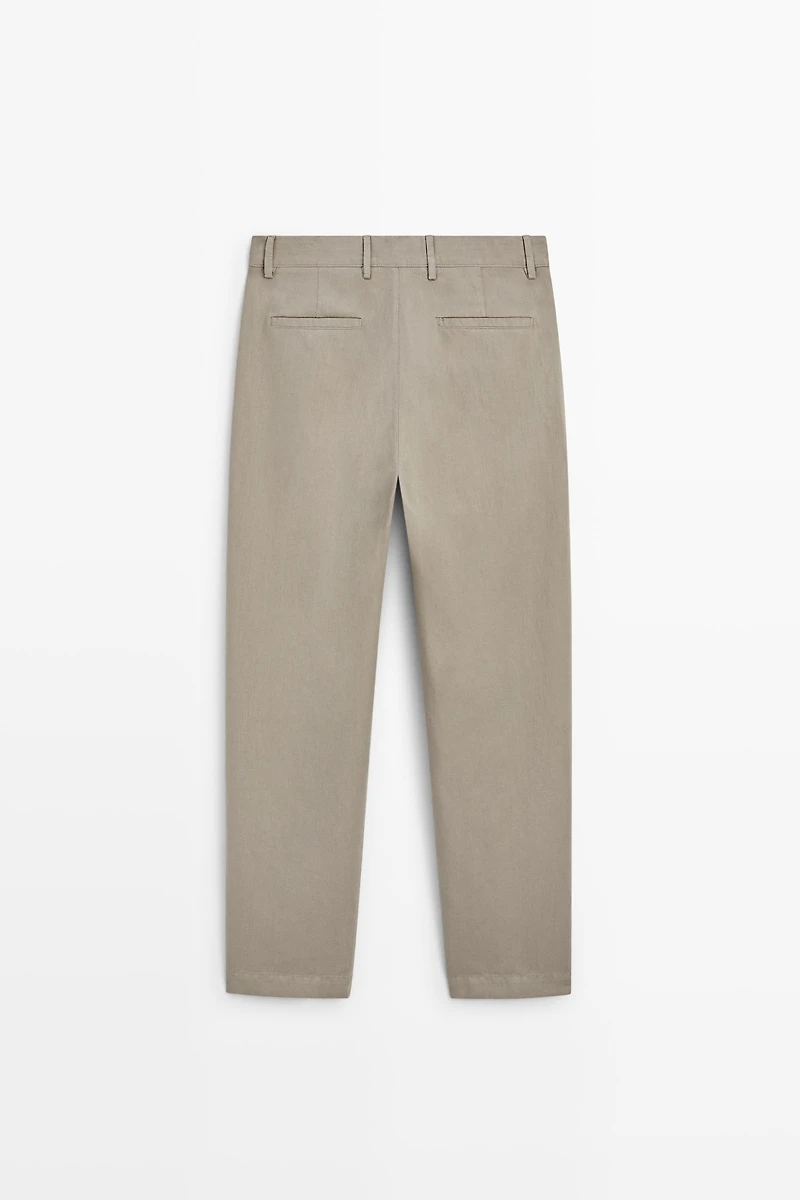 Straight-leg linen and cotton trousers with darts