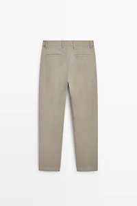 Straight-leg linen and cotton trousers with darts