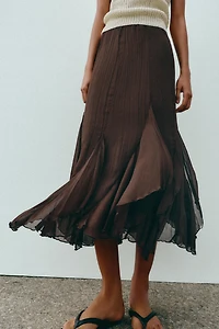 RUFFLED LACE MIDI SKIRT