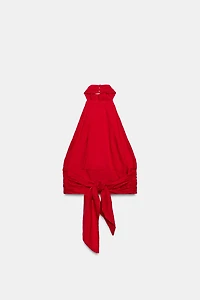 LINEN BACK TIE HALTER TOP