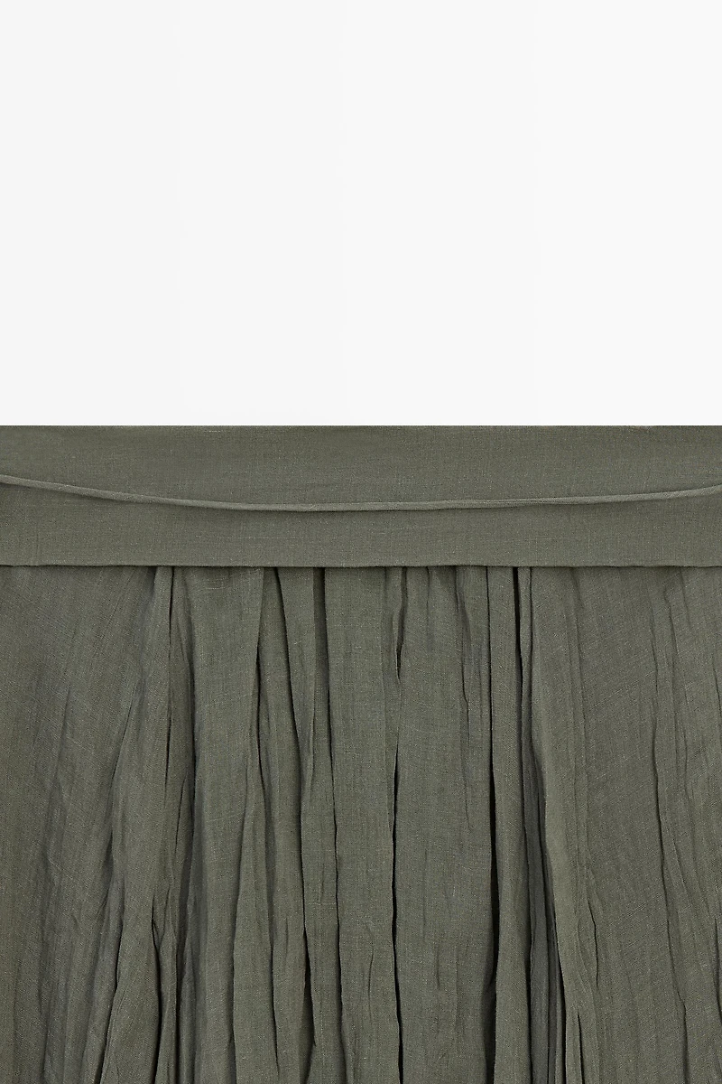 Ramie blend midi skirt with gathered detail