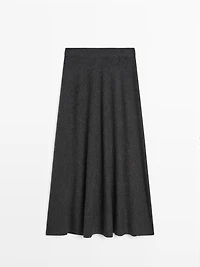 Long flared wool blend knit skirt