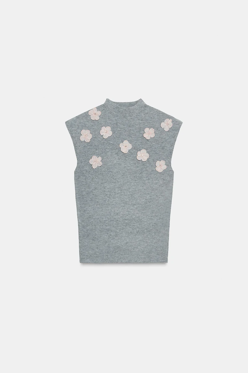 TOP FLEURS EN RELIEF BIJOUX