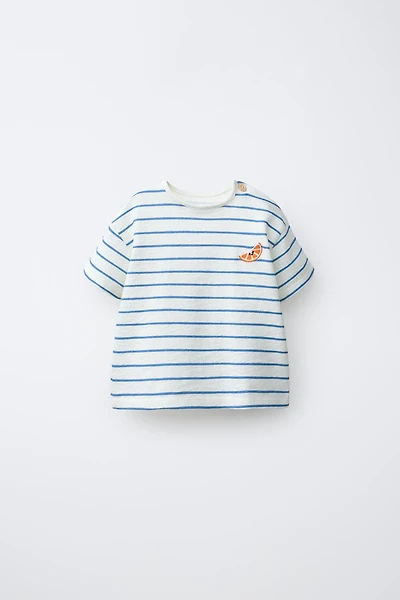 T-SHIRT RAYURES BRODERIE MANDARINE