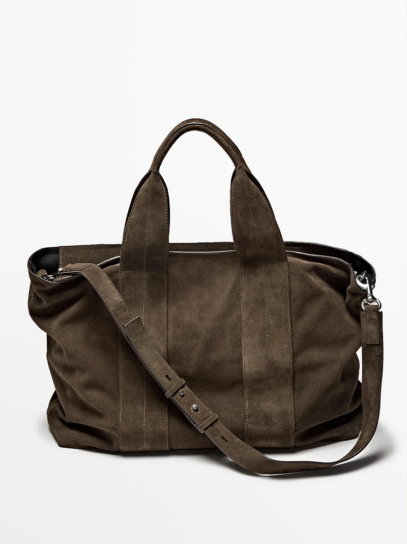 Split suede leather tote bag