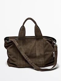 Split suede leather tote bag