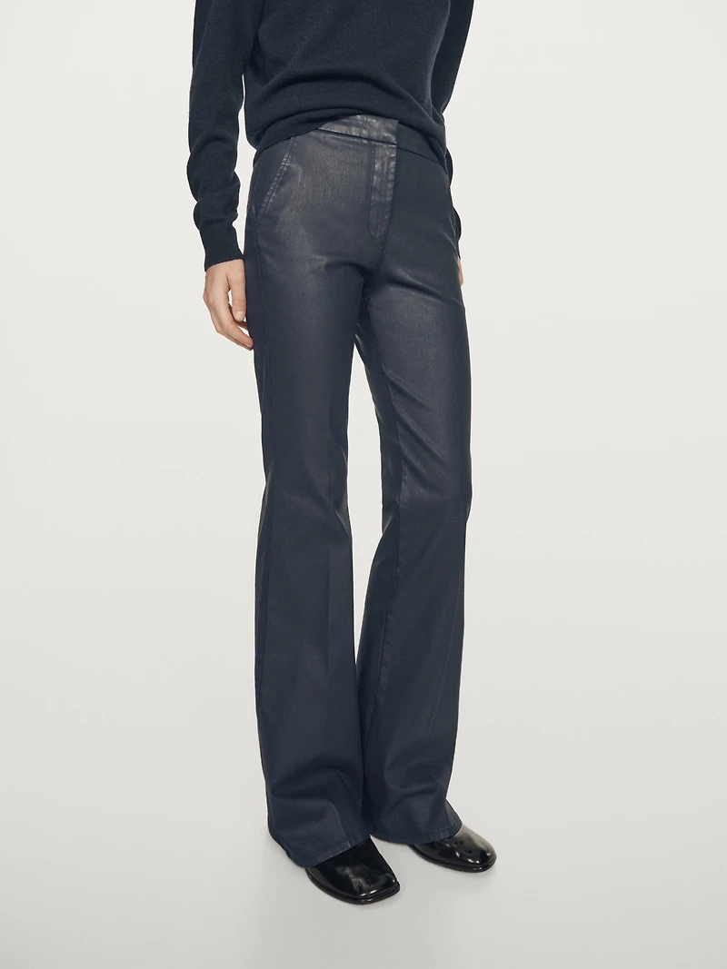 Waxed flare fit trousers