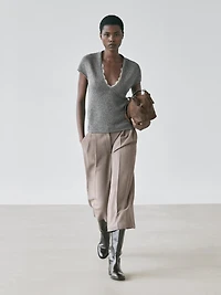 Short sleeve knit sweater with lace