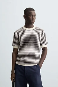 T-SHIRT EN MAILLE À DENTELLE RAYURES