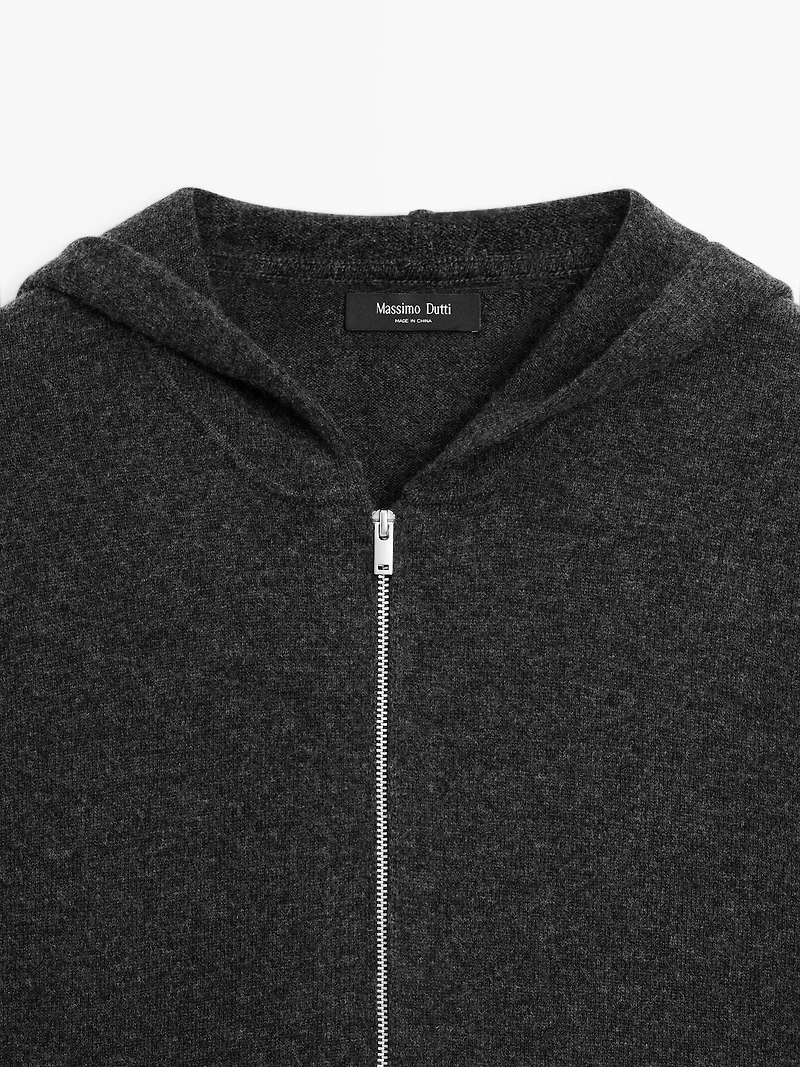 Zip-up knit cardigan with hood