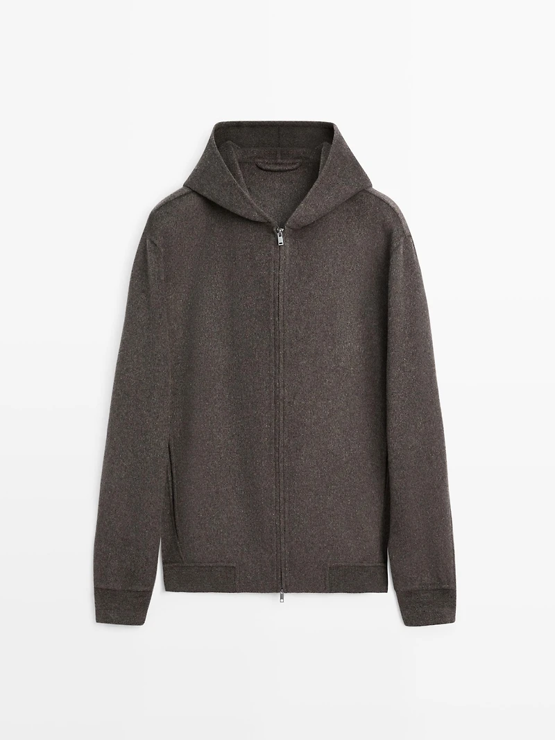 Wool blend double fabric hooded jacket