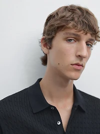 100% cotton cable-knit polo sweater