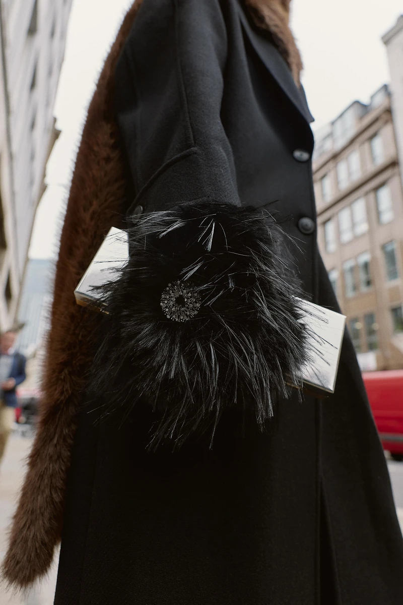 FAUX FUR JEWELED MITTENS