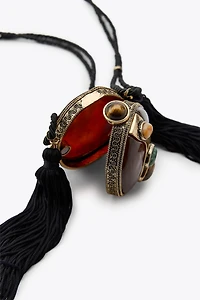 CORD AND STONE BOX NECKLACE