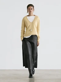 Jupe midi coutures en cuir nappa