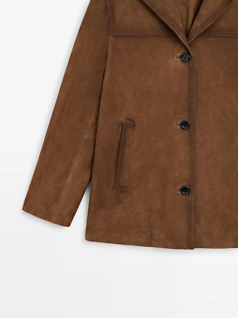 100% suede leather blazer with pockets
