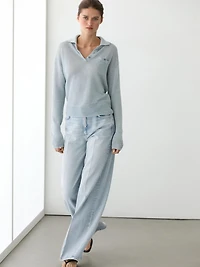 Fine linen polo collar sweater