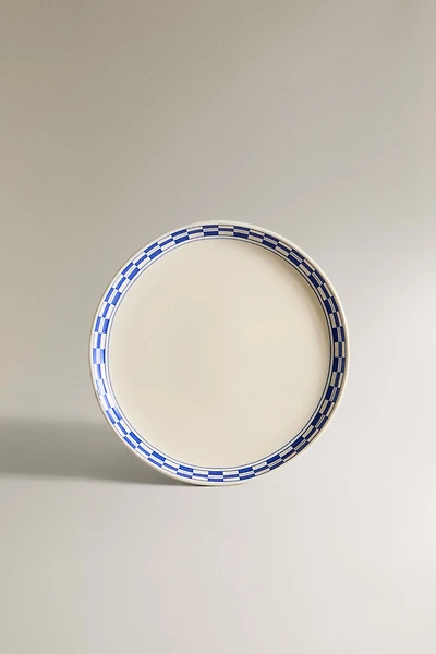 CERAMIC DESSERT PLATE WITH CHECKED RIM