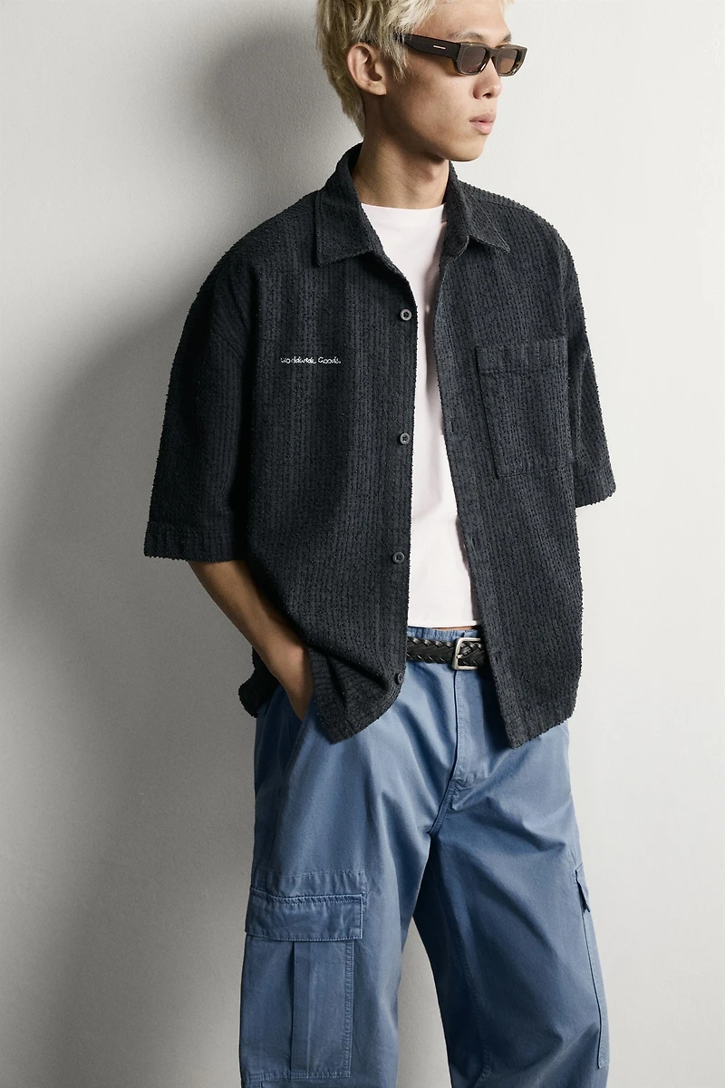 TEXTURED EMBROIDERED BOXY FIT OVERSHIRT