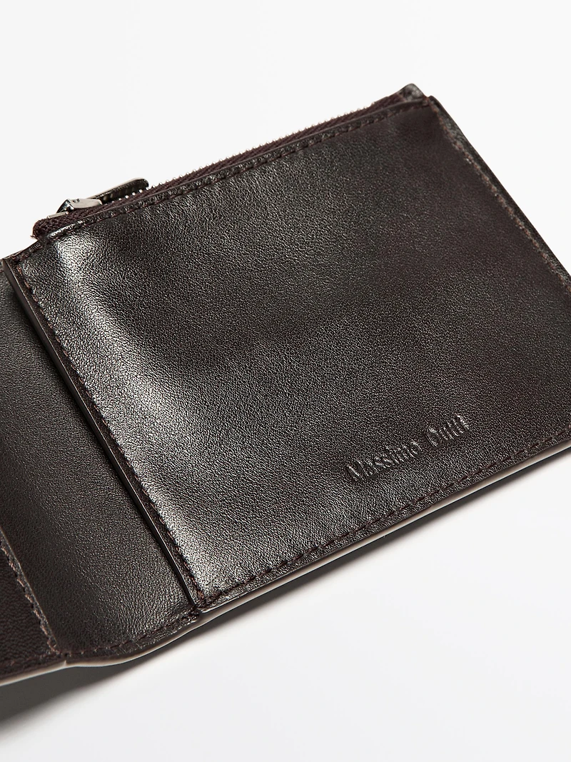 Portefeuille format paysage en cuir nappa