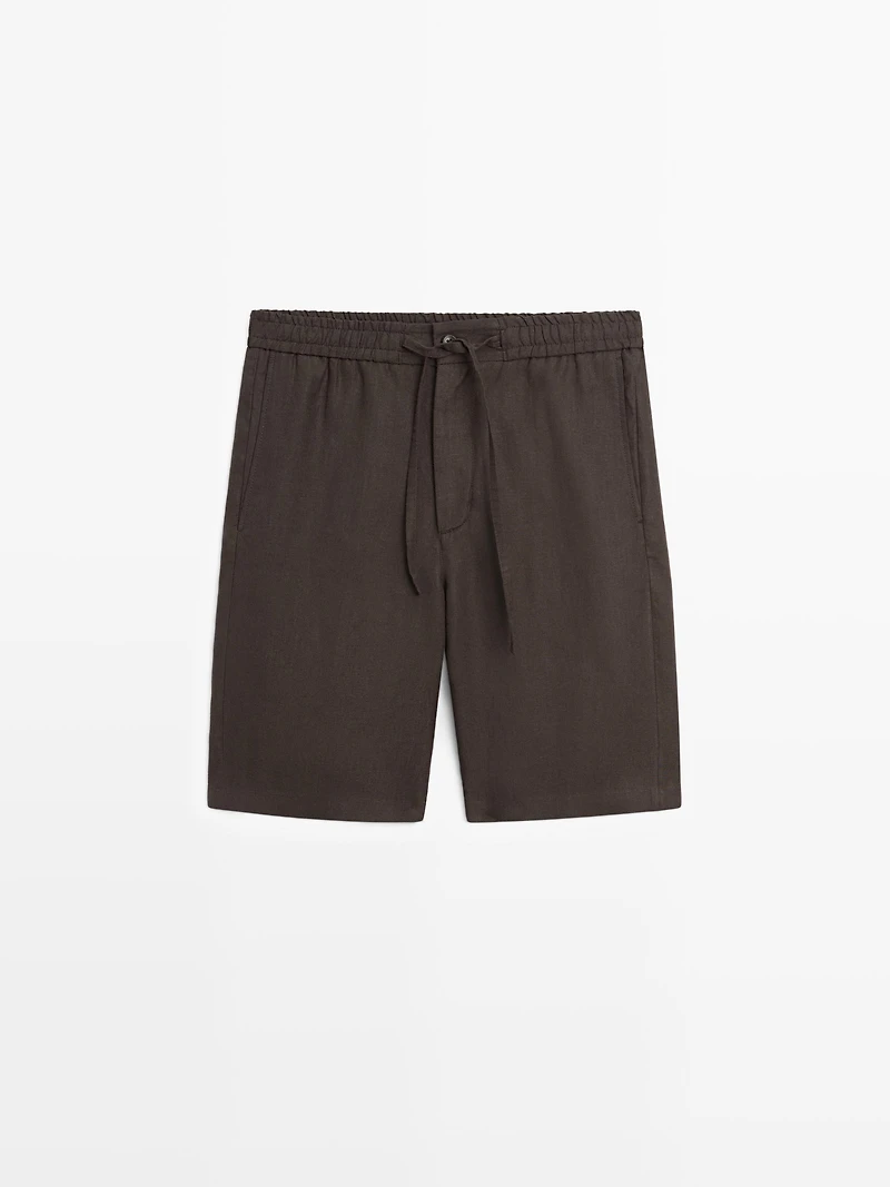 100% linen short Bermuda shorts