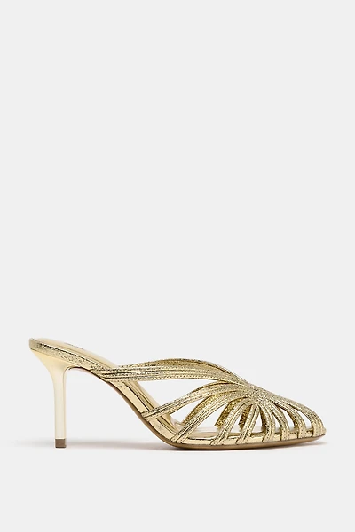 METALLIC EFFECT STILETTO HEEL SANDALS