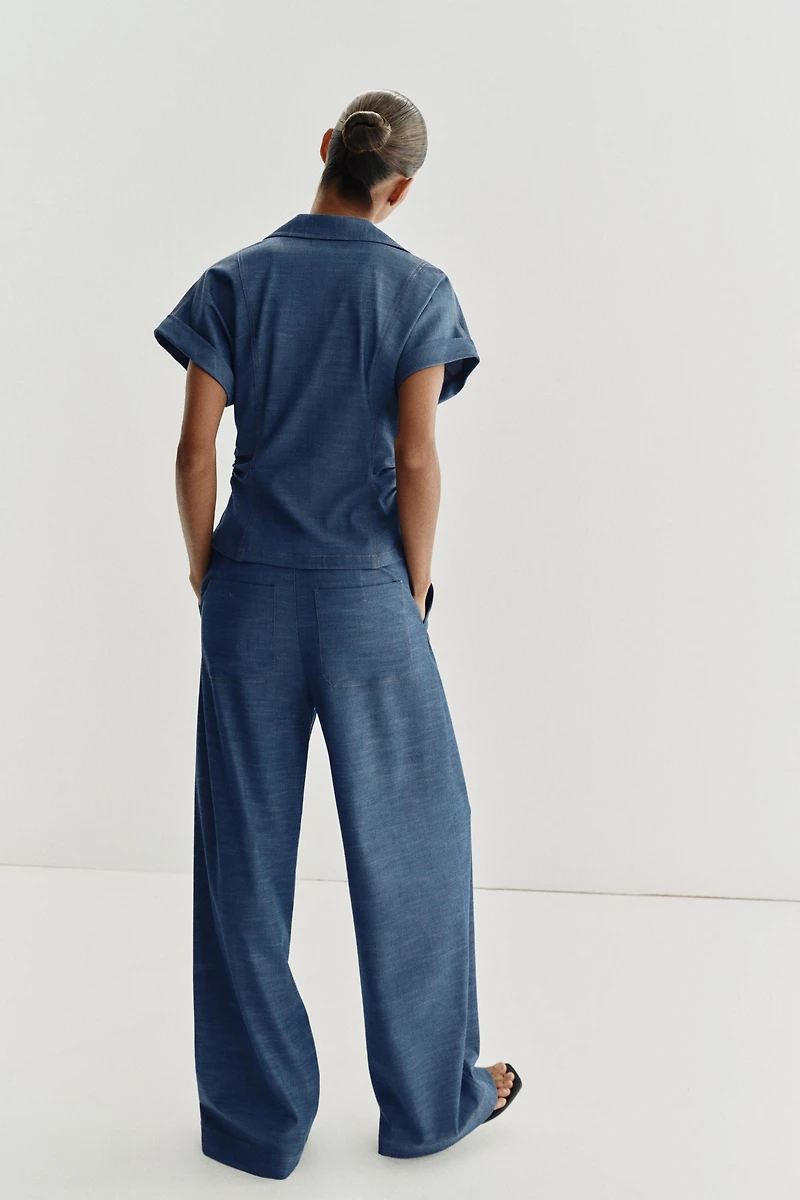 CROSSOVER WAIST WIDE LEG PANTS