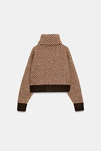 FAUX FUR COMBINATION KNIT BOMBER JACKET