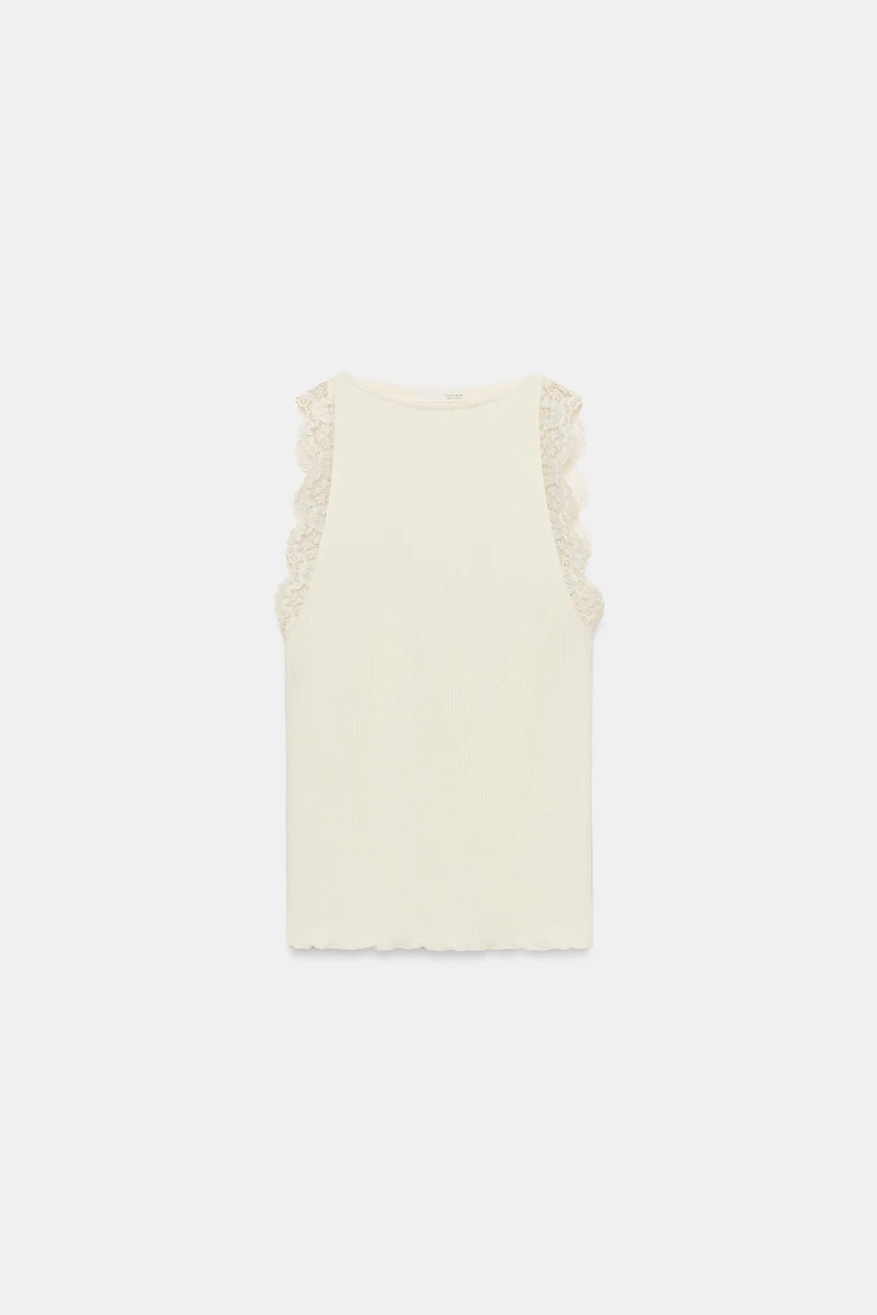 LACE RIBBED HALTER TOP