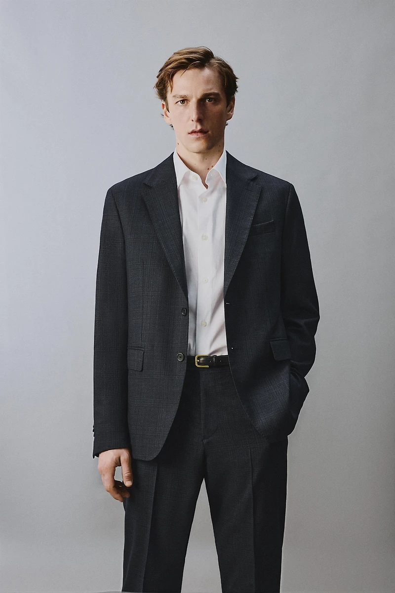 100% WOOL PLAID SUIT BLAZER