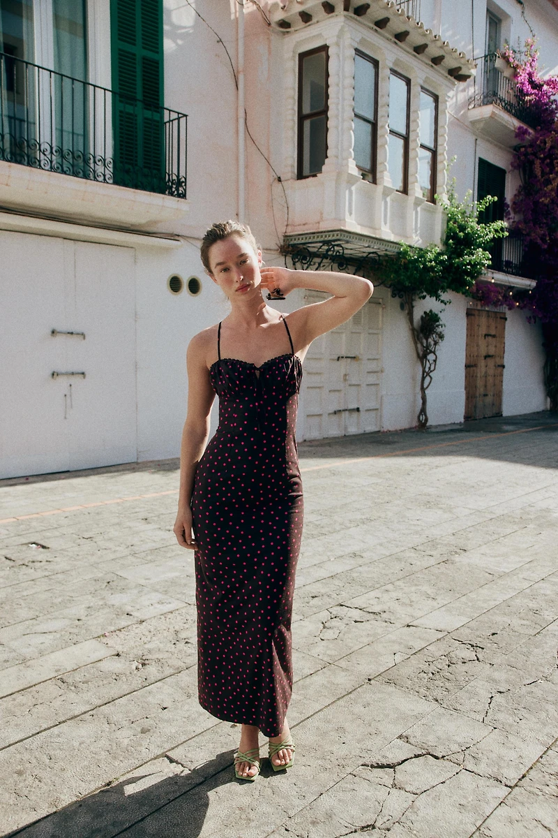 LINEN POLKA DOT MIDI DRESS