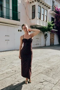 LINEN POLKA DOT MIDI DRESS