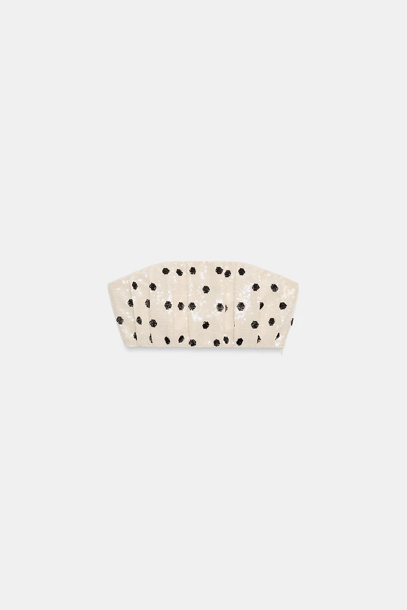 POLKA DOT SEQUIN BANDEAU TOP