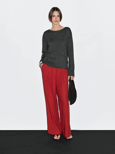 Wool blend boat neck sweater