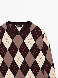 Cotton knit sweater with argyle detail