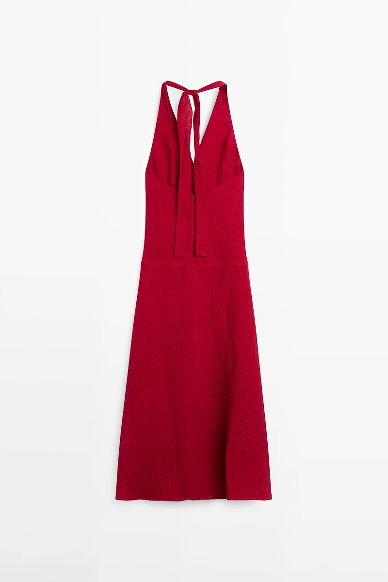 Long 100% linen dress with neckline detail
