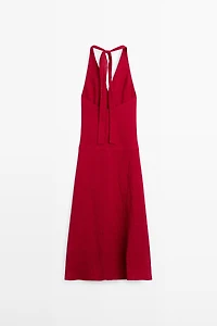 Long 100% linen dress with neckline detail