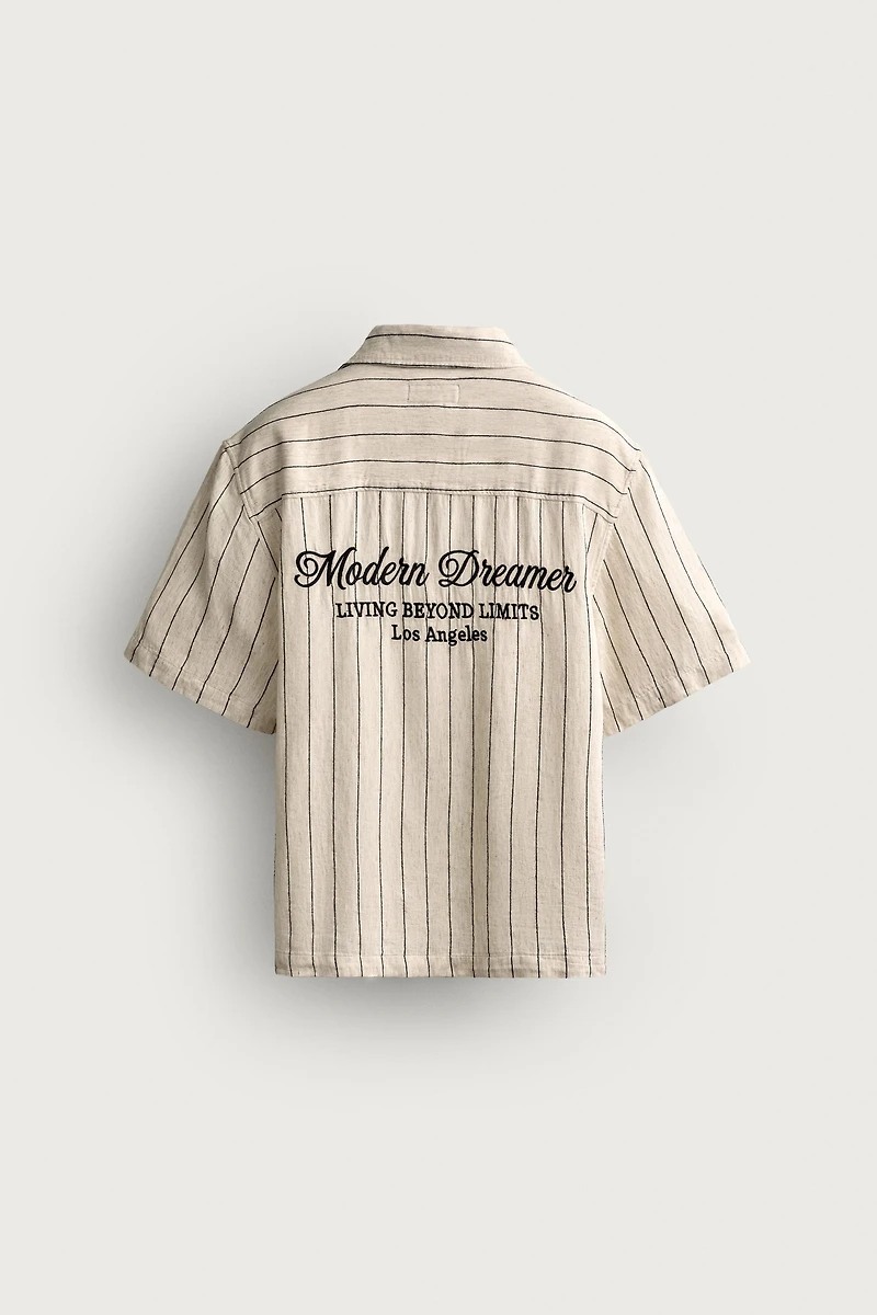 CHEMISE RELAXED FIT À RAYURES ET BRODERIES