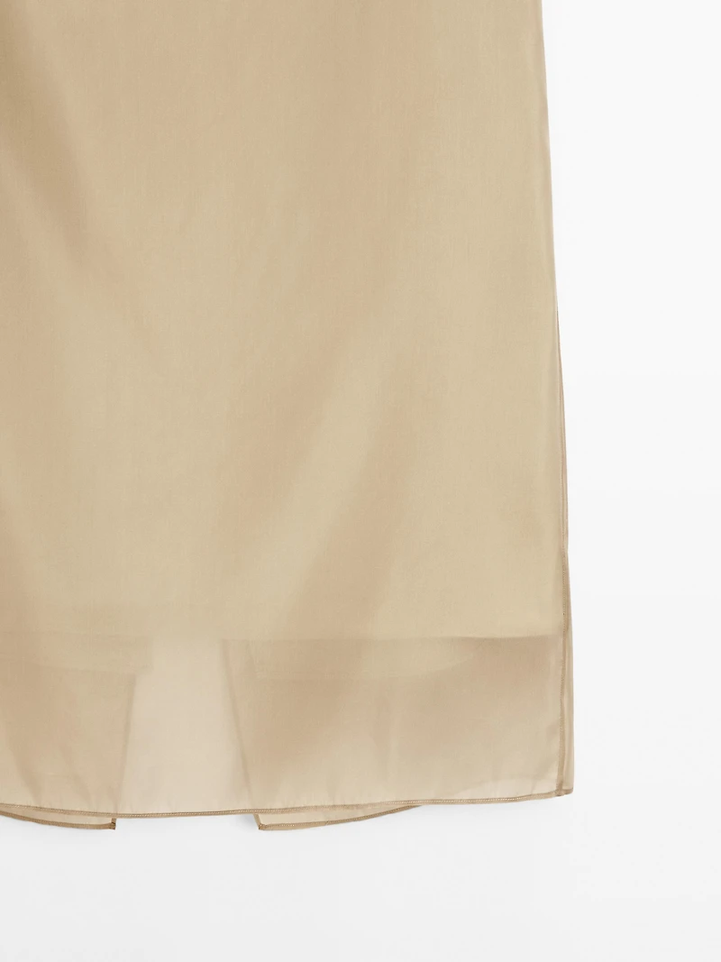 Silk blend double-layer midi skirt