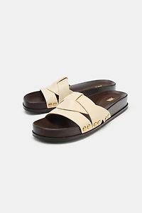 CROSSOVER FLAT LEATHER SANDALS
